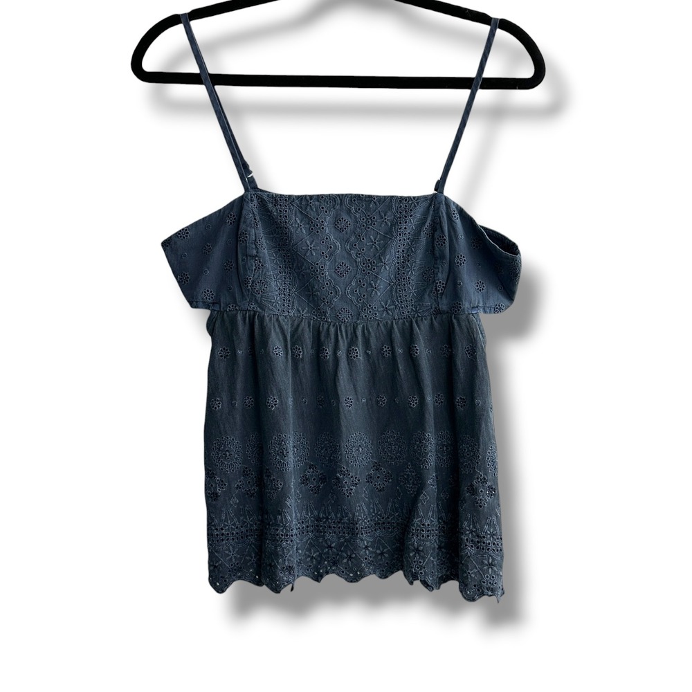 Lucky Brand Eyelet Cami Top Womens XS Blue Cold Shoulder Button Back NWT